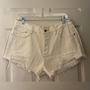 We The Free Distressed Denim Cutoff Shorts, Off White/Ivory, Size 31